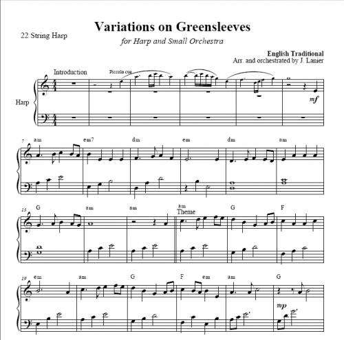 Greensleeves Variations 22 String Harp Part Janet Lanier